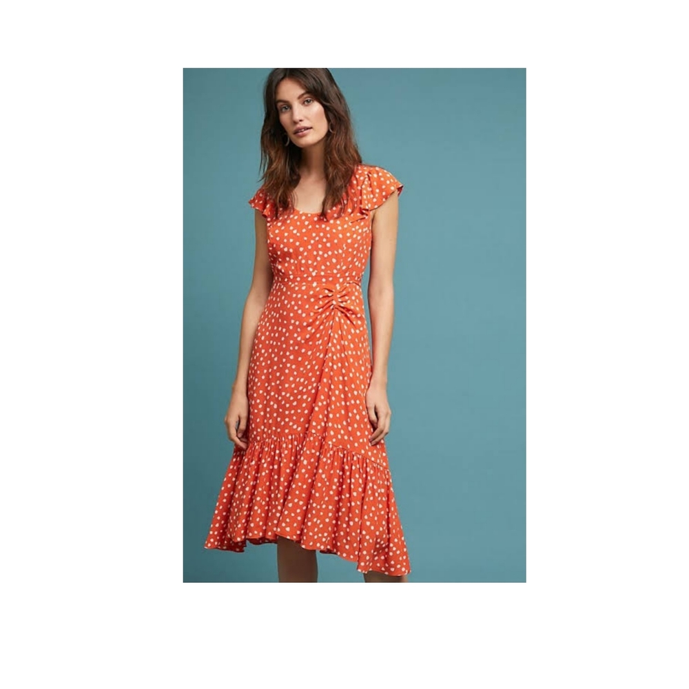Anthropologie Maeve Orange Dotted Dress